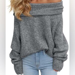 Cozy Off-the-Shoulder Knit Sweater - Gray